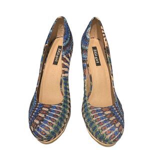 ZiGigirl Pumps Stiletto Abstract Peacock Pattern Colorful Gold Heel, Women's Siz